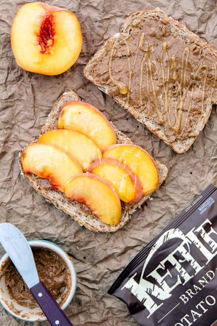 Almond butter and peach sandwich