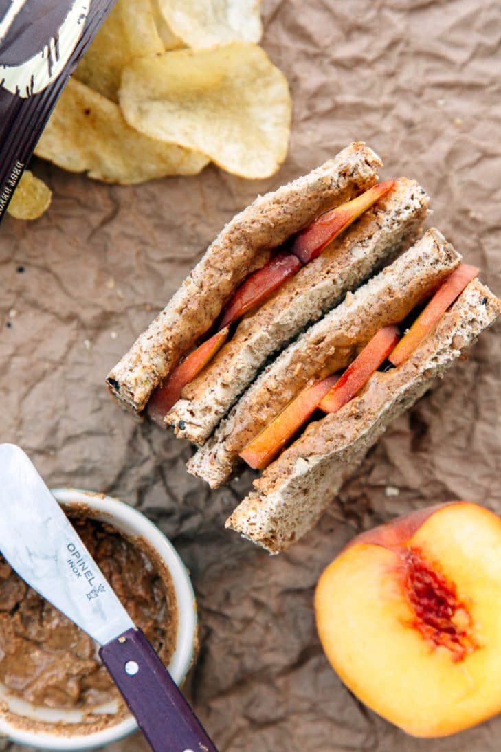 Almond butter and peach sandwich