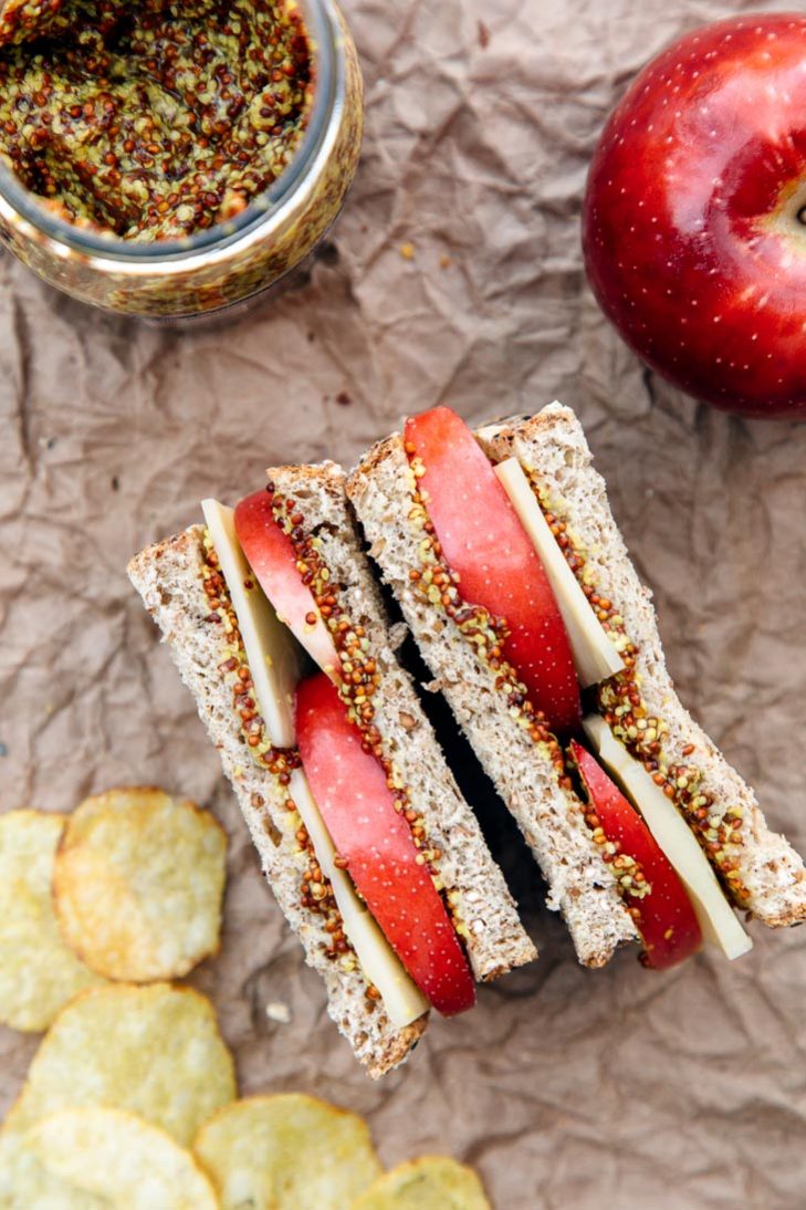 Apple, cheddar, and whole grain mustard sandwich