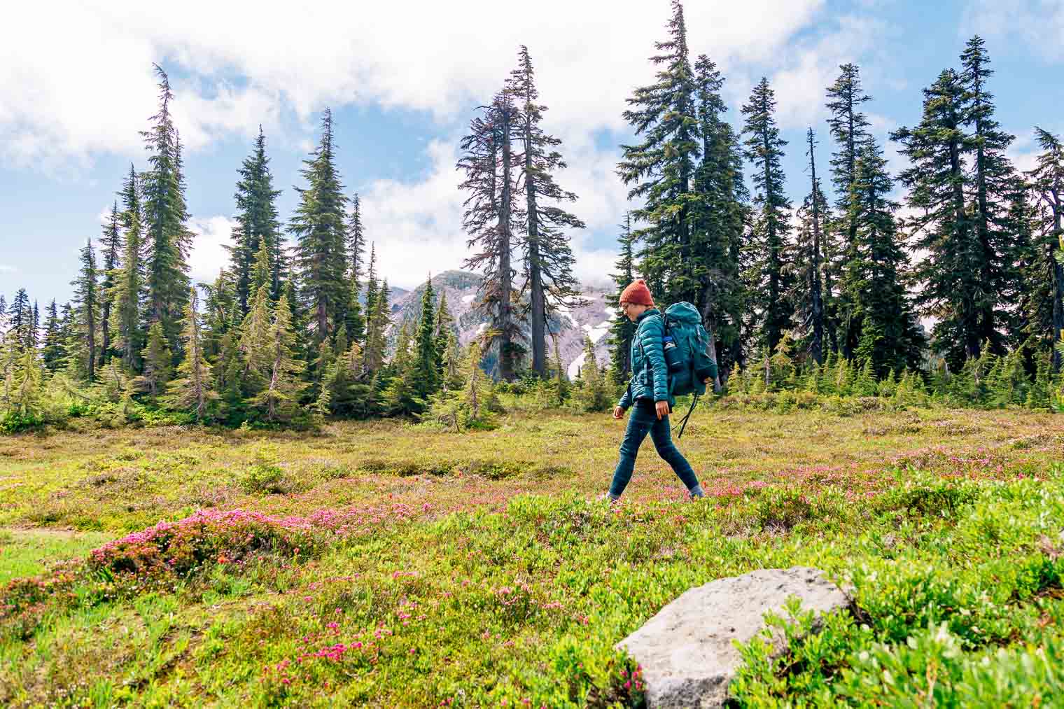 Megan hiking on the Russell Lake Trail