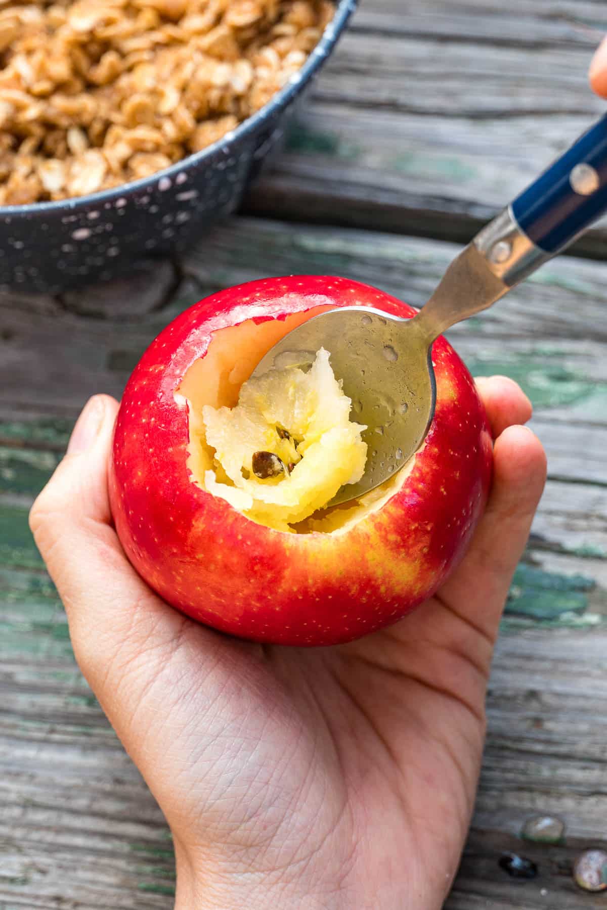 Removing the seeds and core from an apple.