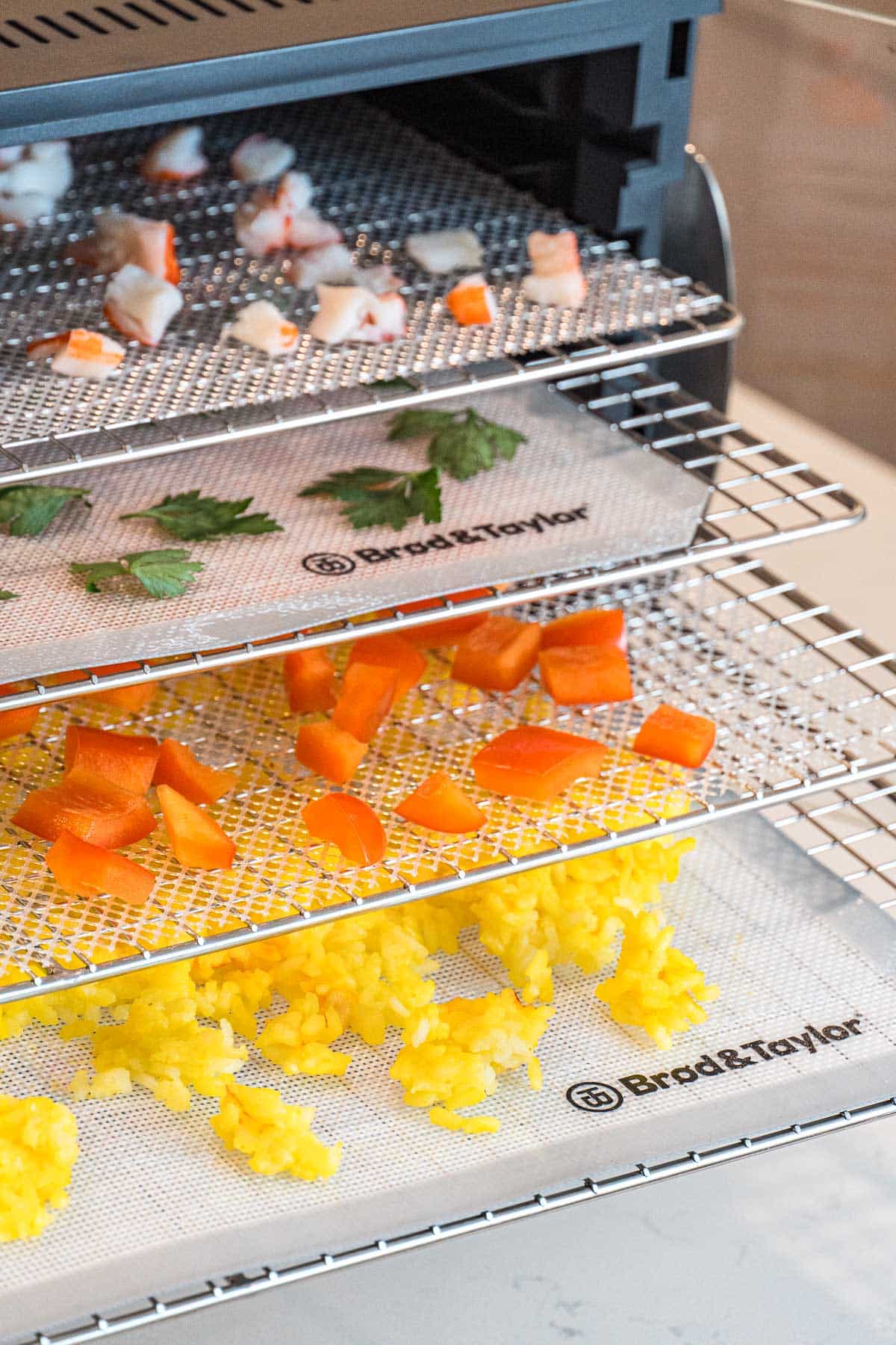 Food on dehydrator trays