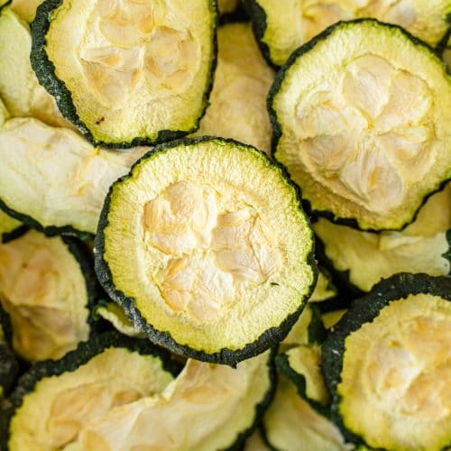 Close up of dehydrated zucchini chips