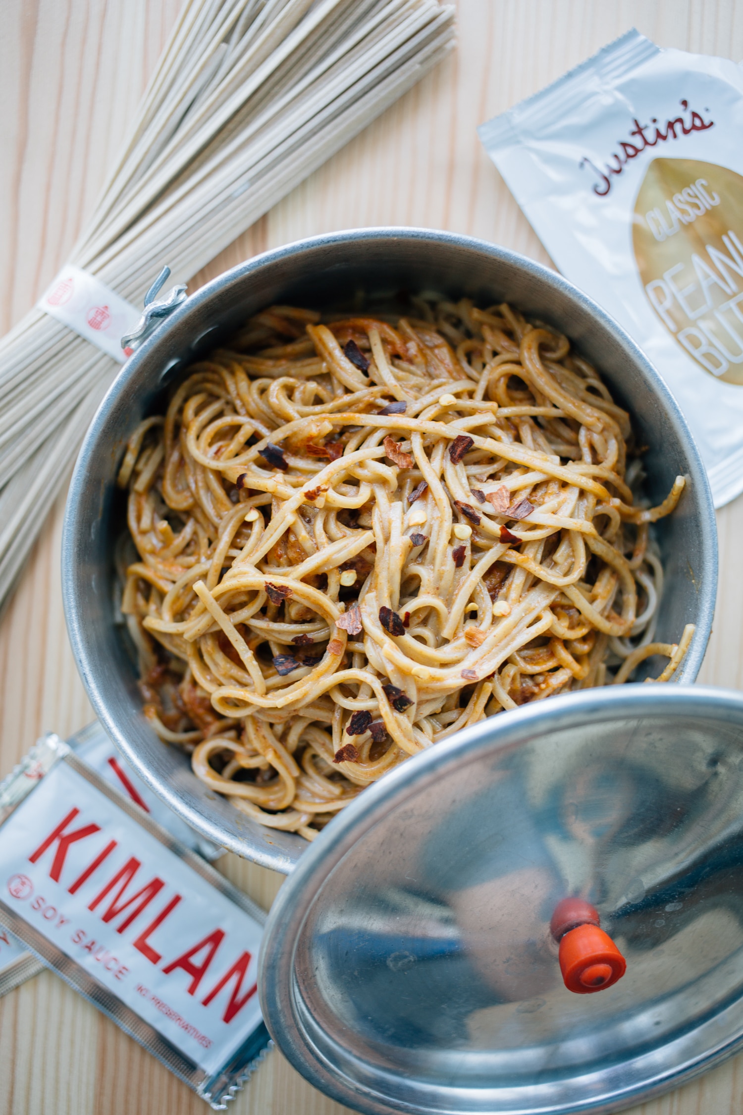 vegan dan dan noodles in a camping pot