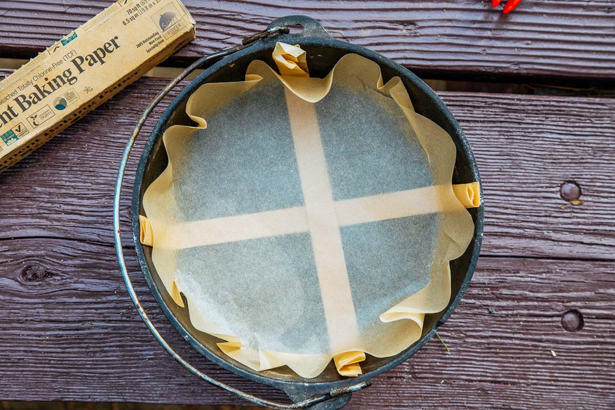 Dutch oven lined with parchment paper