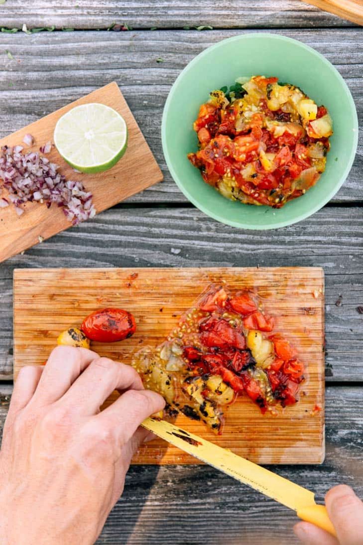 Chopping tomatoes for salsa