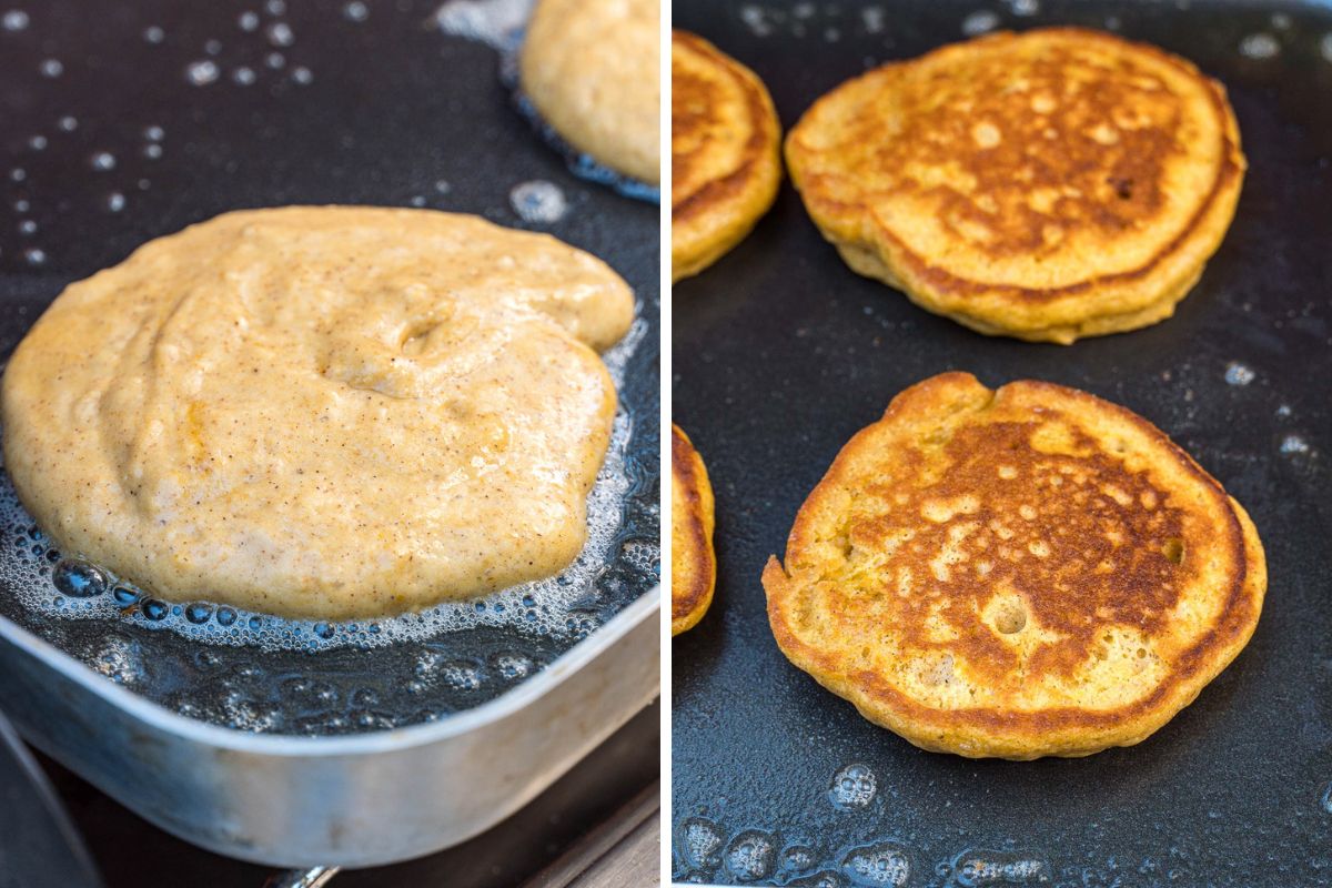 Close up of bubbling on pancakes