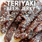 Pinterest graphic with text overlay reading "Easy Homemade Beef Jerky"