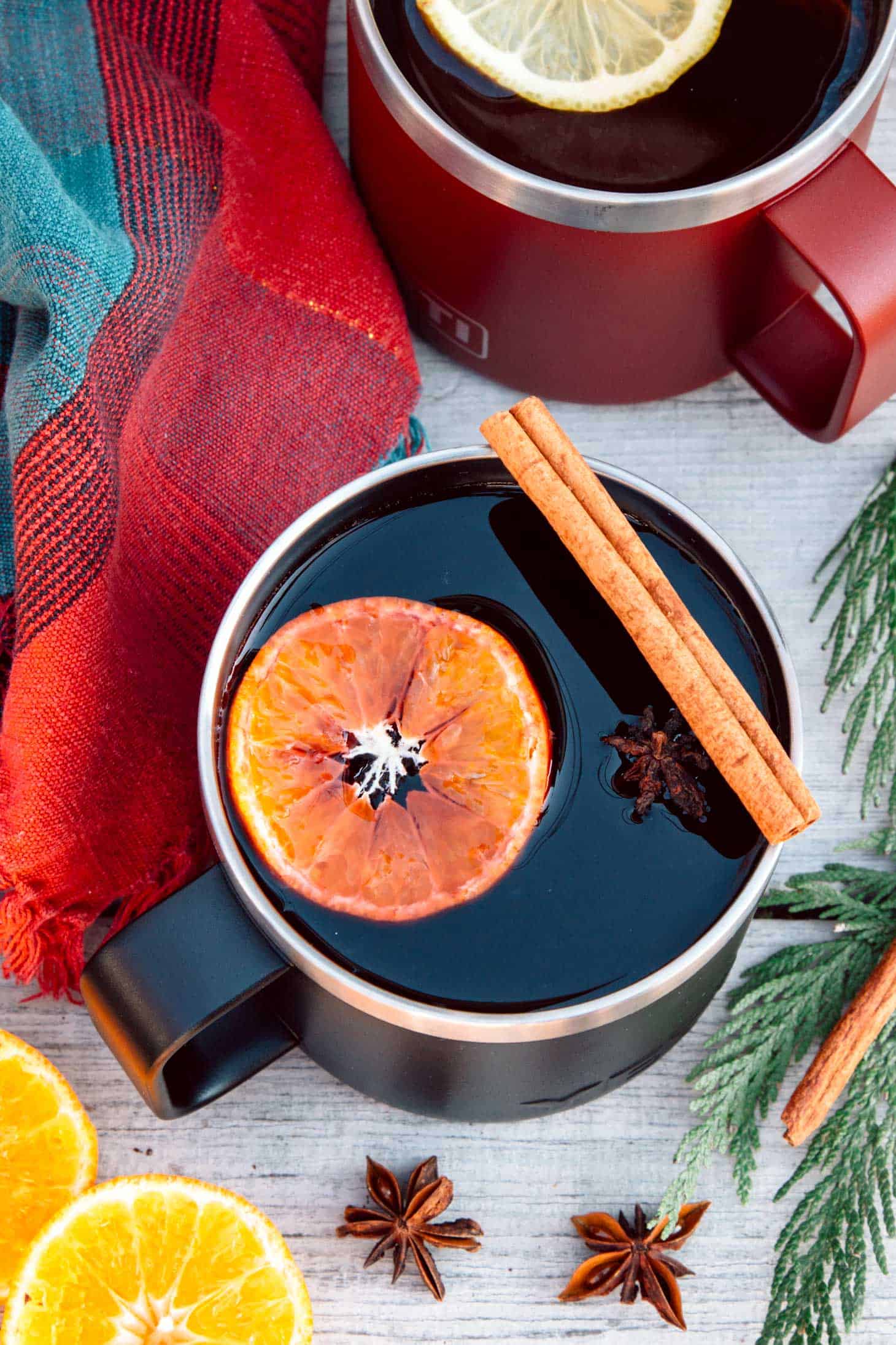 Hot mulled wine in a mug