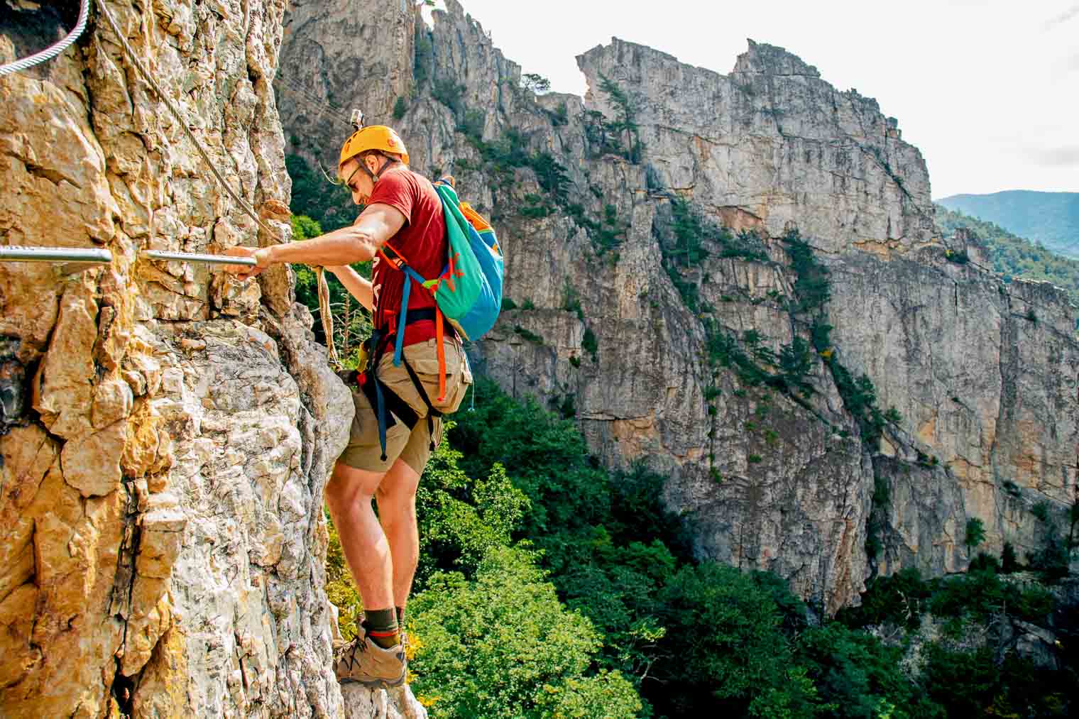 Michael traversing the NRocks Via Ferrata in West Virginia