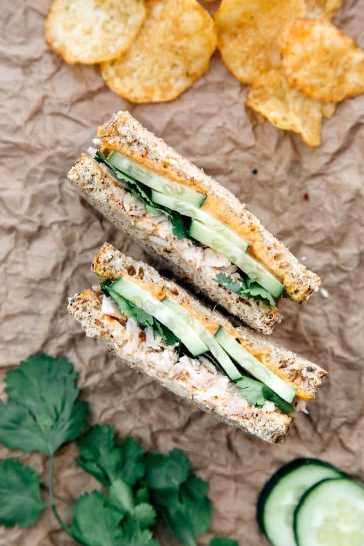 Spicy mayo, tuna, and cucumber sandwich