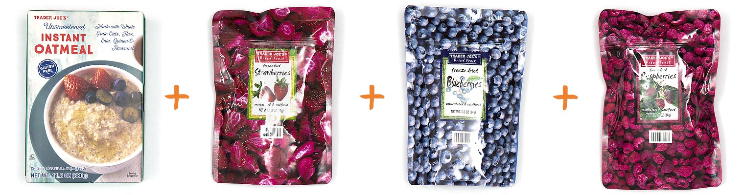 Very Berry Oatmeal - A simple backpacking breakfast idea using oatmeal and freeze dried berries from Trader Joe's