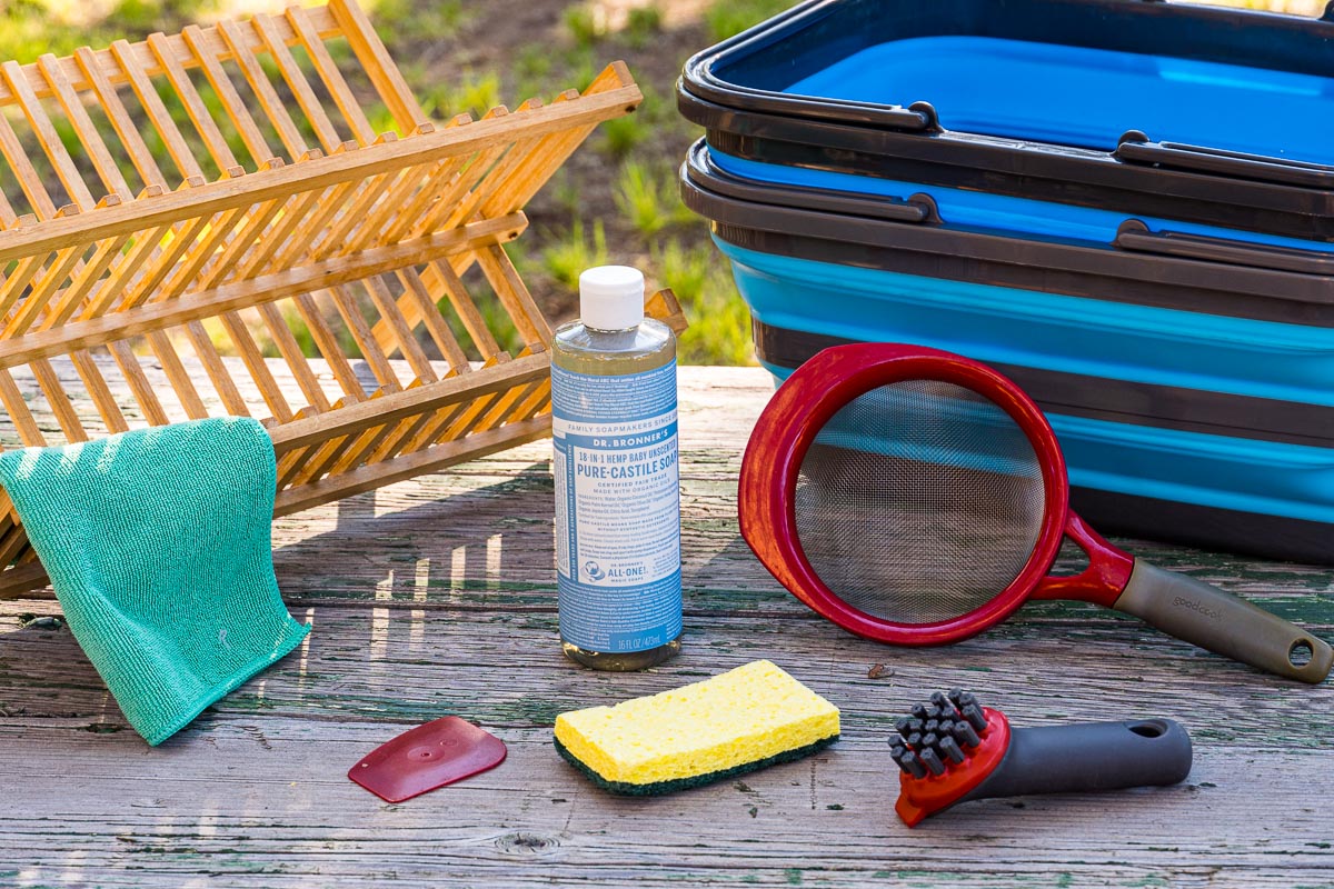 Supplies for washing camp dishes