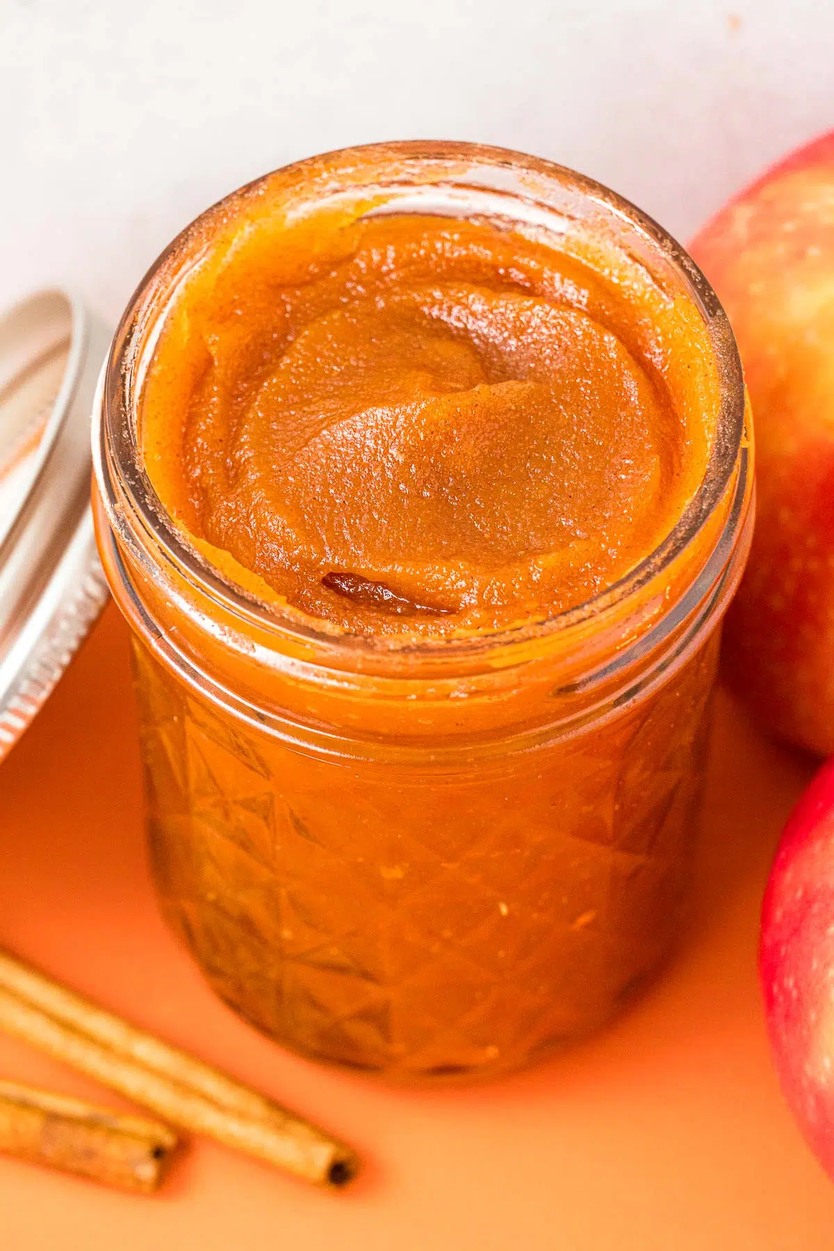 Apple butter in a mason jar.