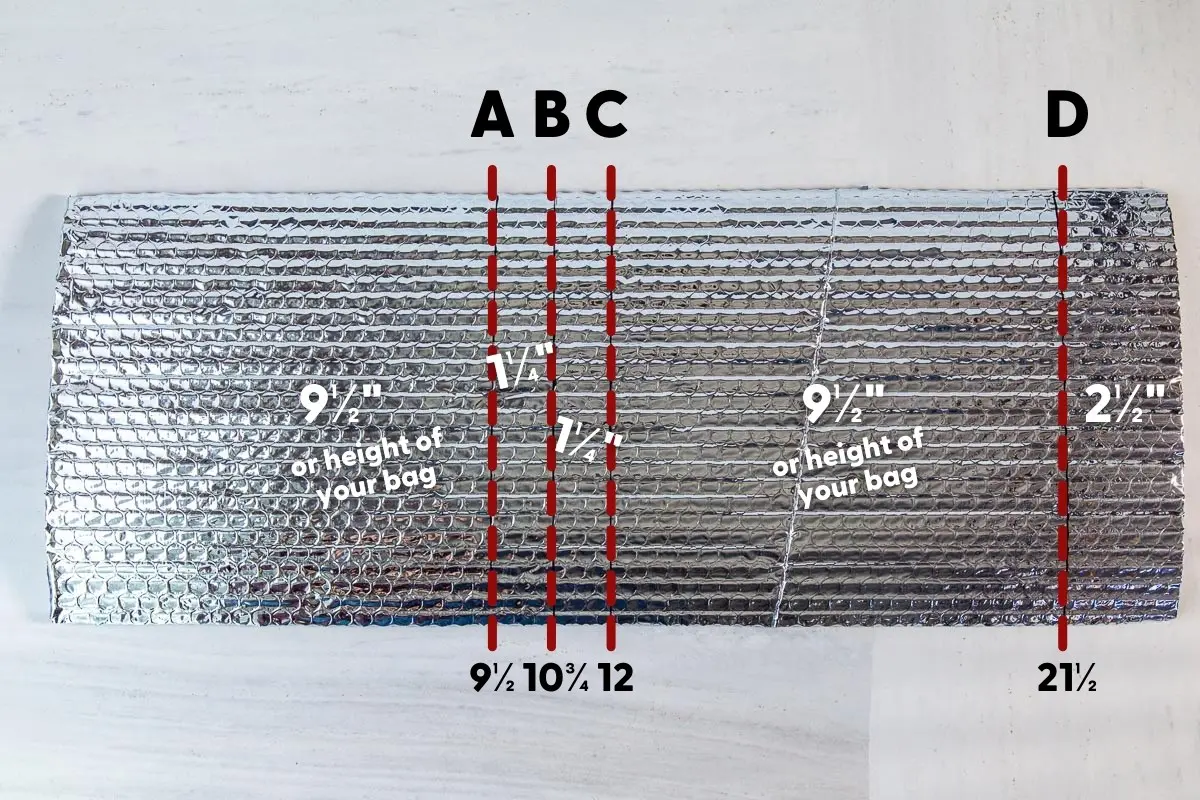 Image of a backpacking cozy pouch template with dimensions drawn.