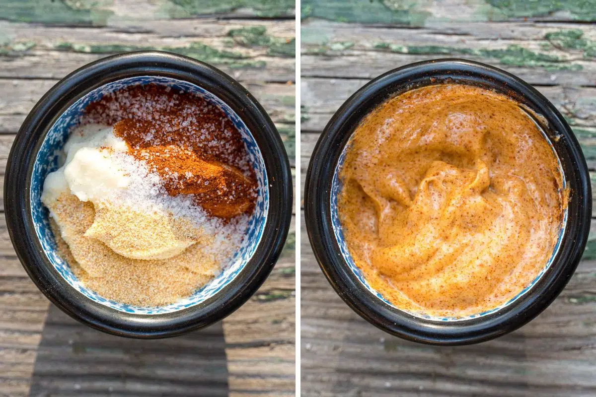 Making chipotle mayo in a small bowl