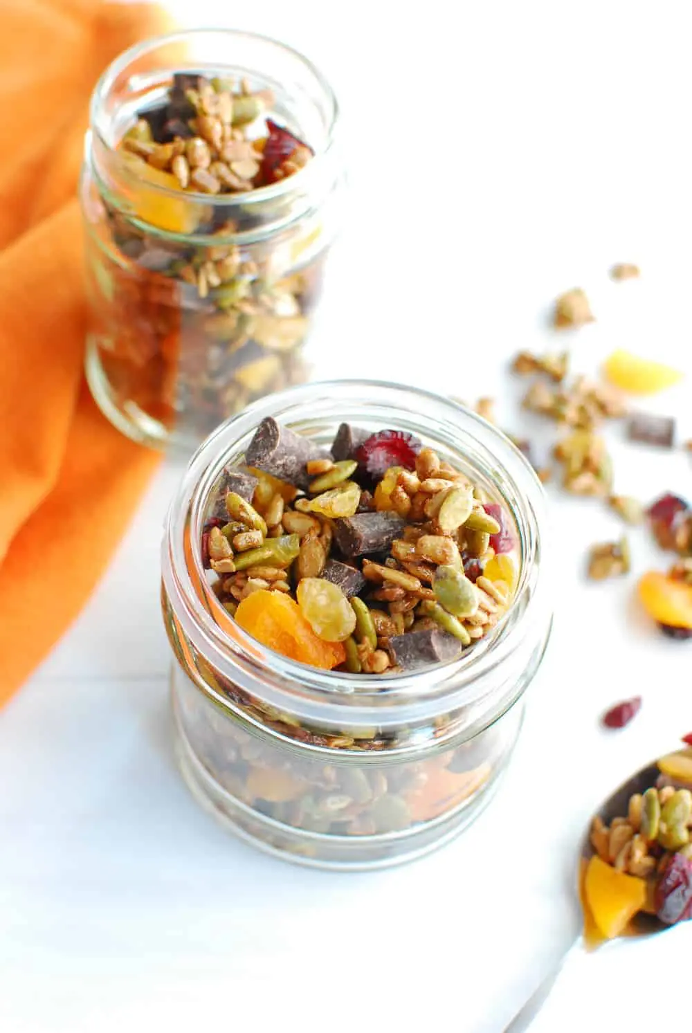 Nut free trail mix in a small mason jar