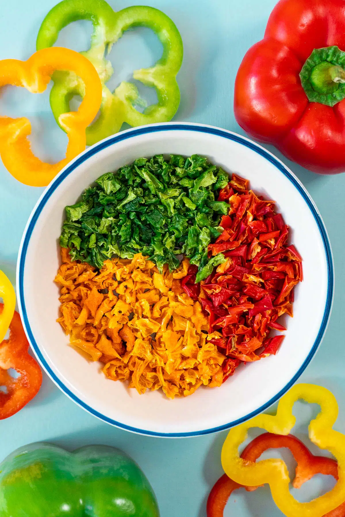 Dehydrated bell peppers in a bowl