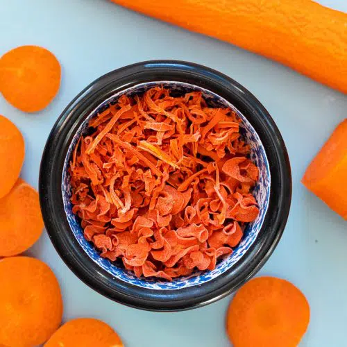 Dehydrated carrots in a small dish