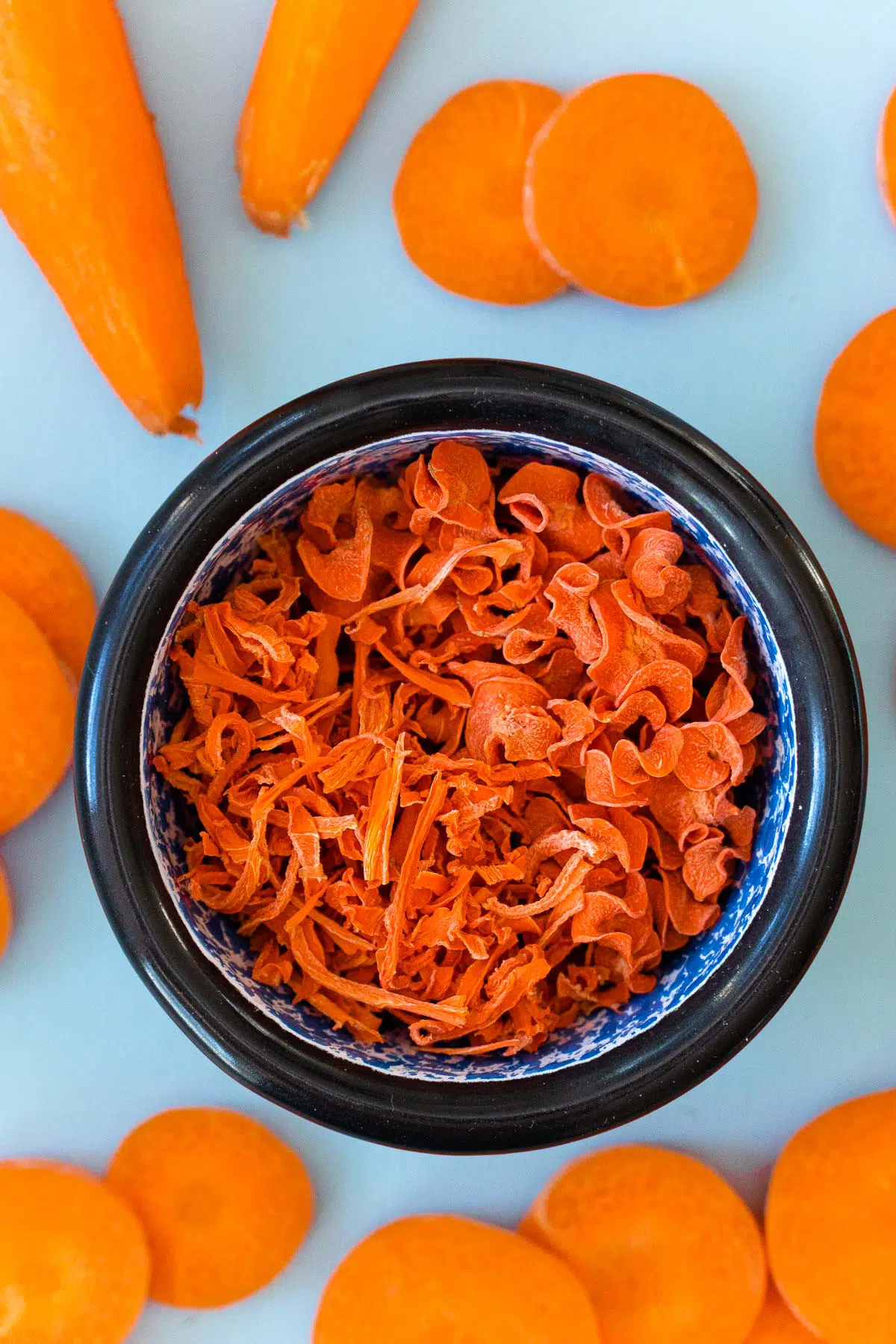 Dehydrated carrots in a small dish