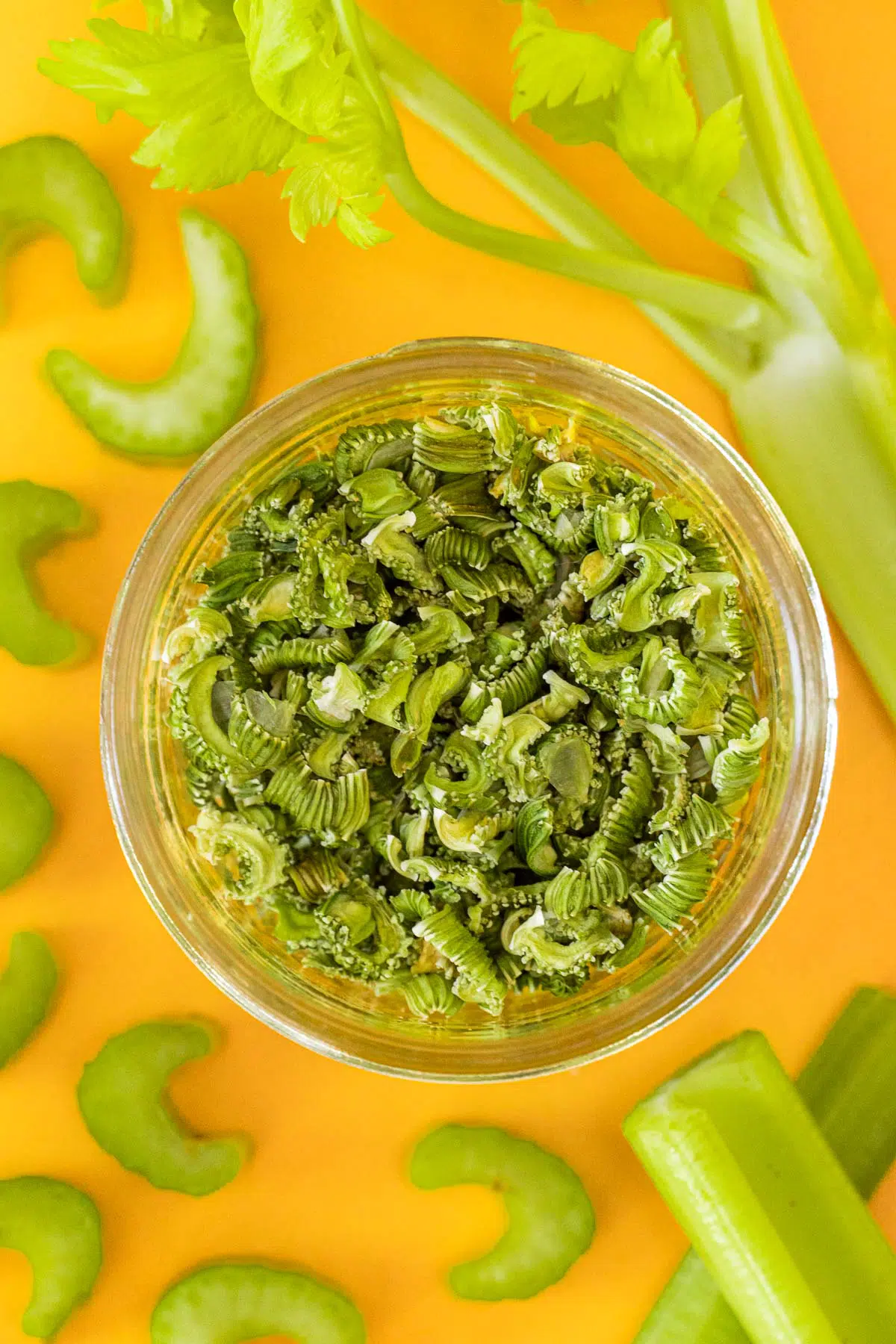 Dehydrated celery in a jar