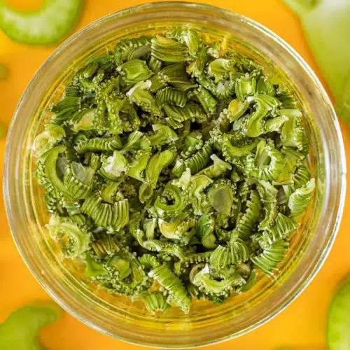 Dehydrated celery in a jar