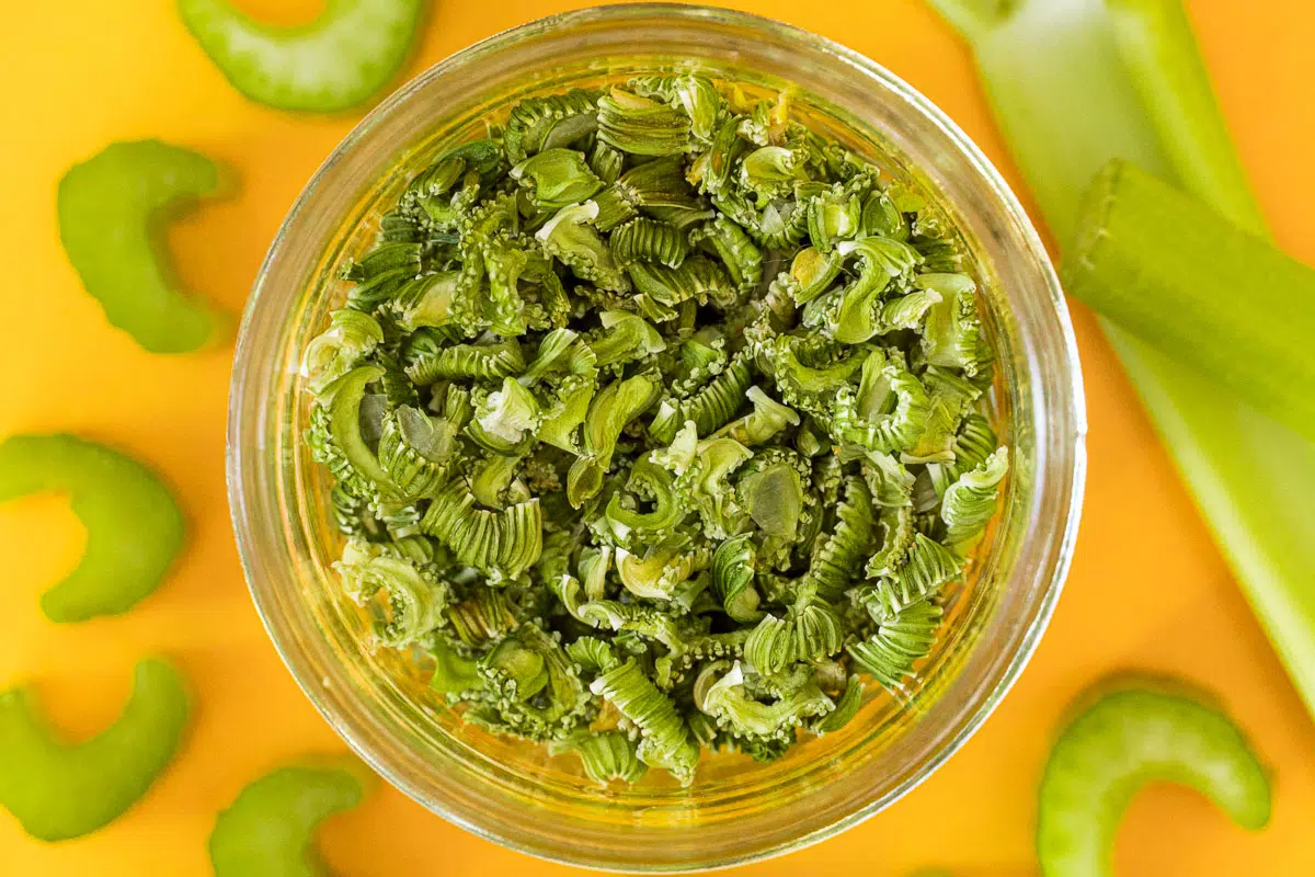 Dehydrated celery in a jar