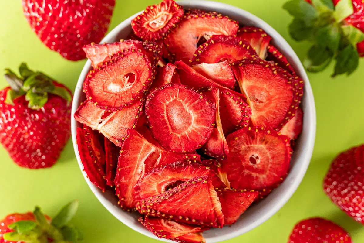 Dehydrated strawberries in a bowl