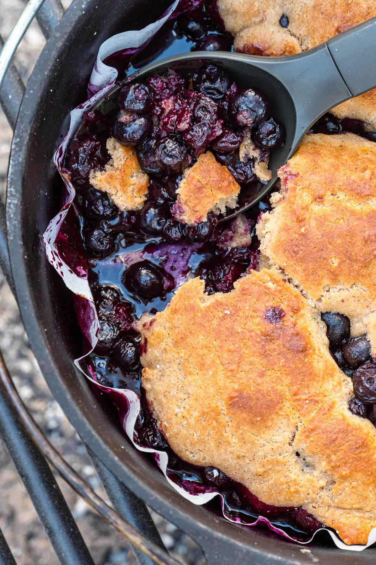 Blueberry cobbler in a dutch oven