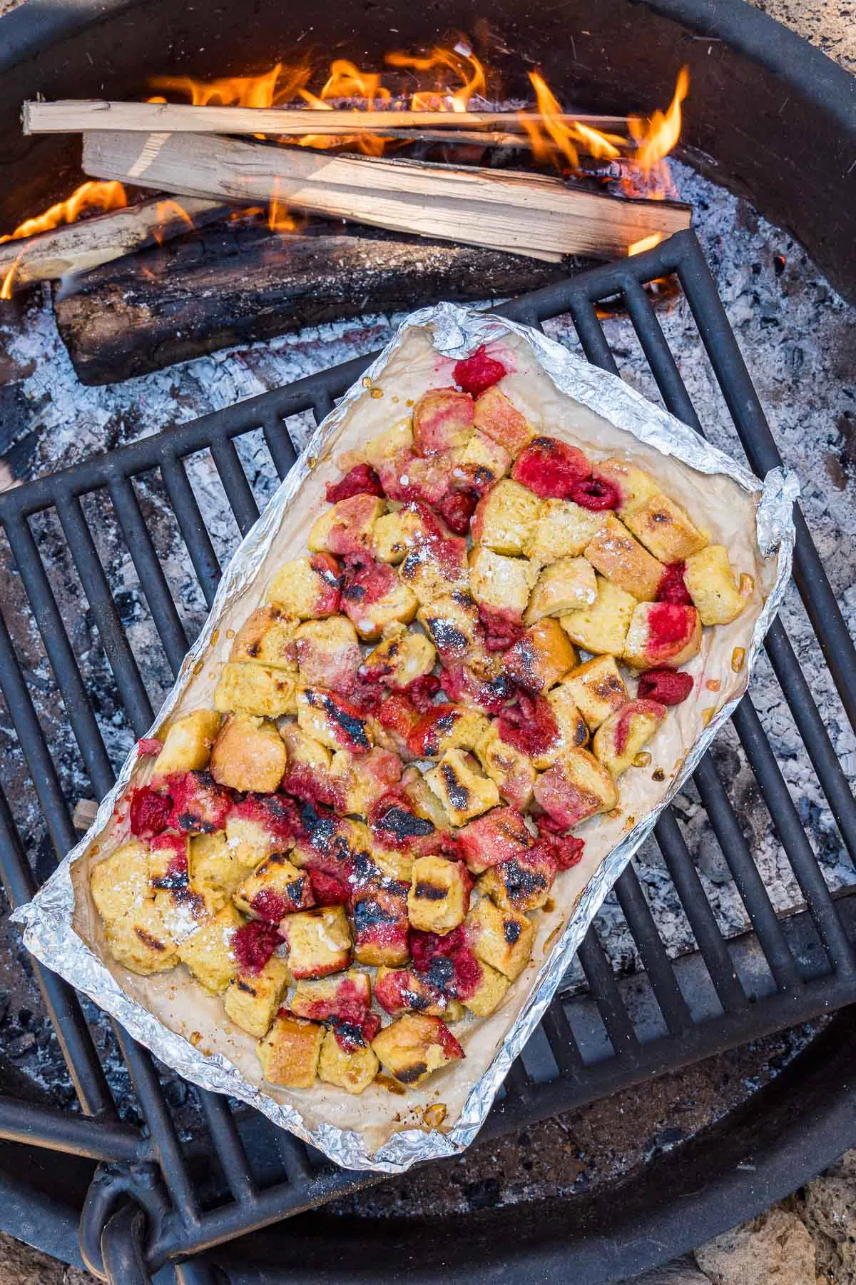 Campfire french toast in a foil packet