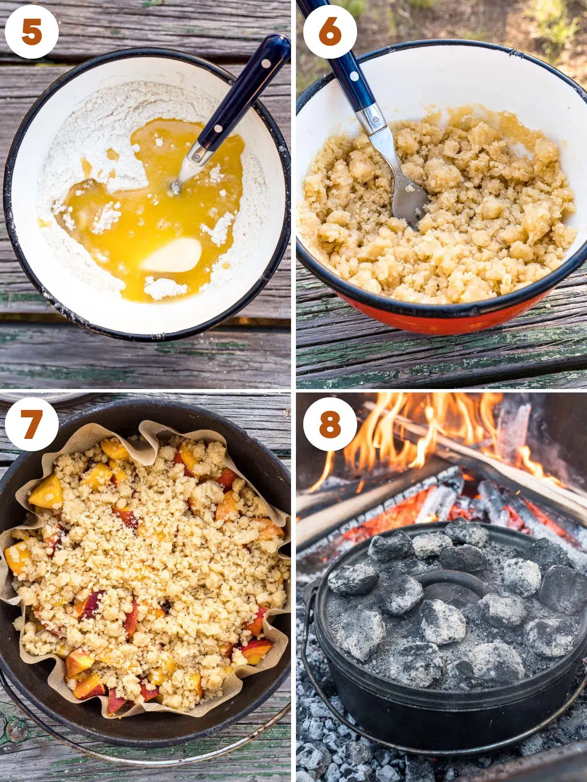 Steps to make dutch oven peach cobbler