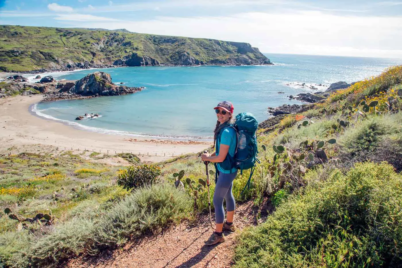 Woman on a trail overlooking Little Harbor on Catalina Island