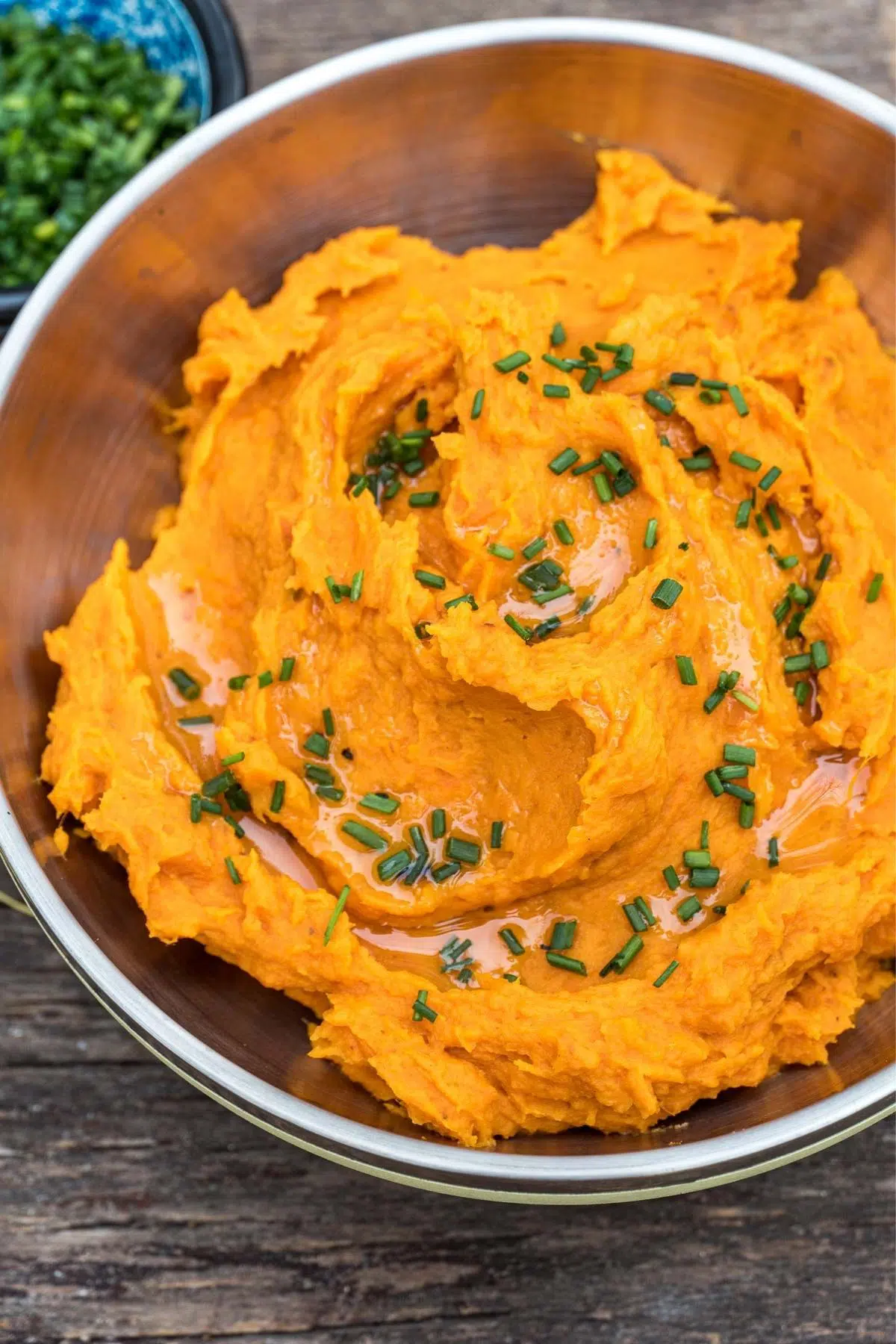 Mashed sweet potatoes in a bowl