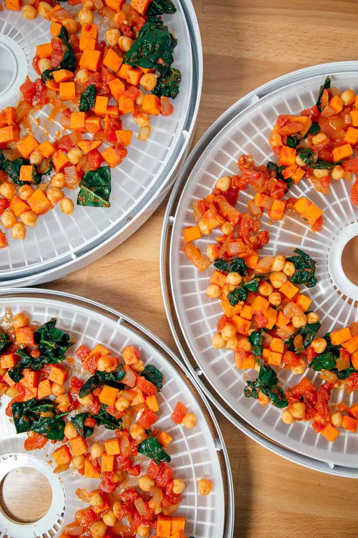 Sweet potato peanut stew on dehydrator trays