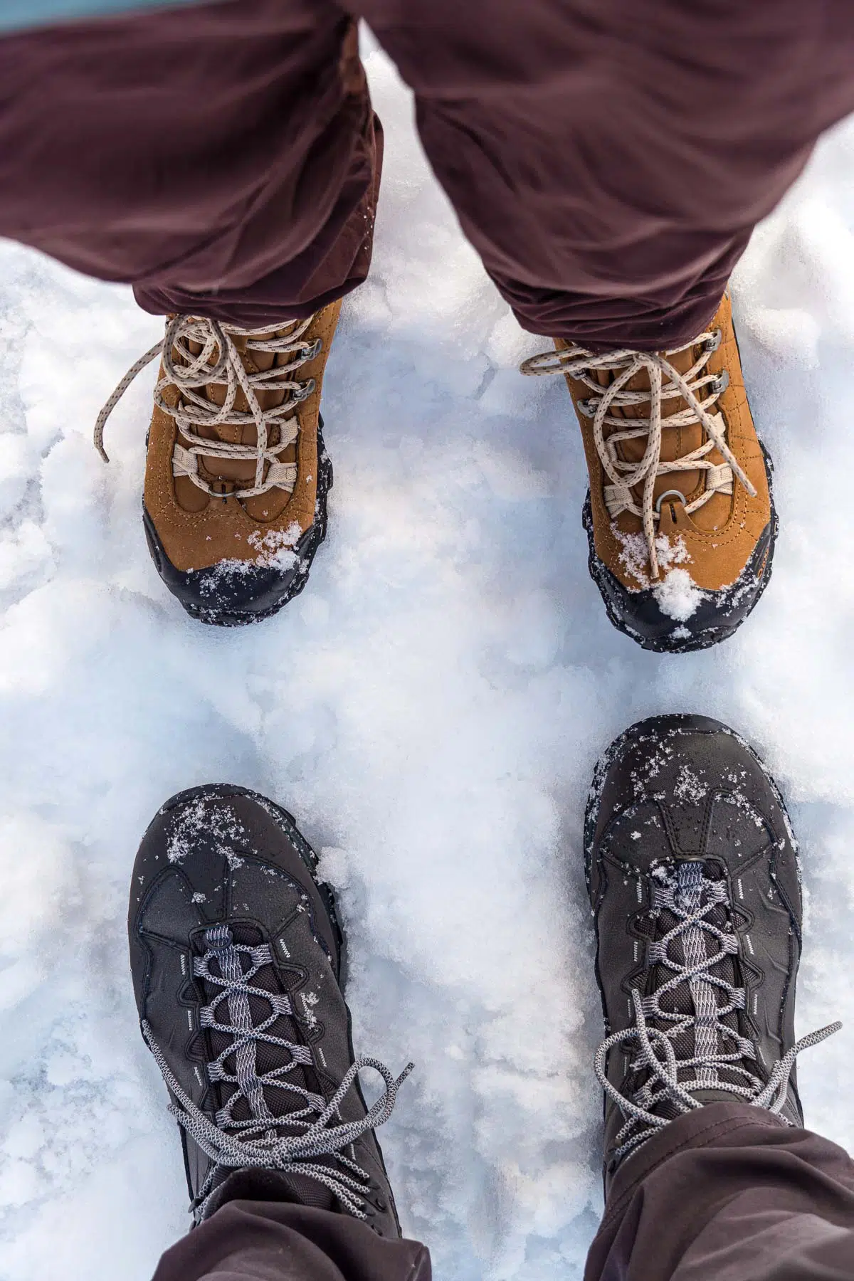 Winter boots in snow