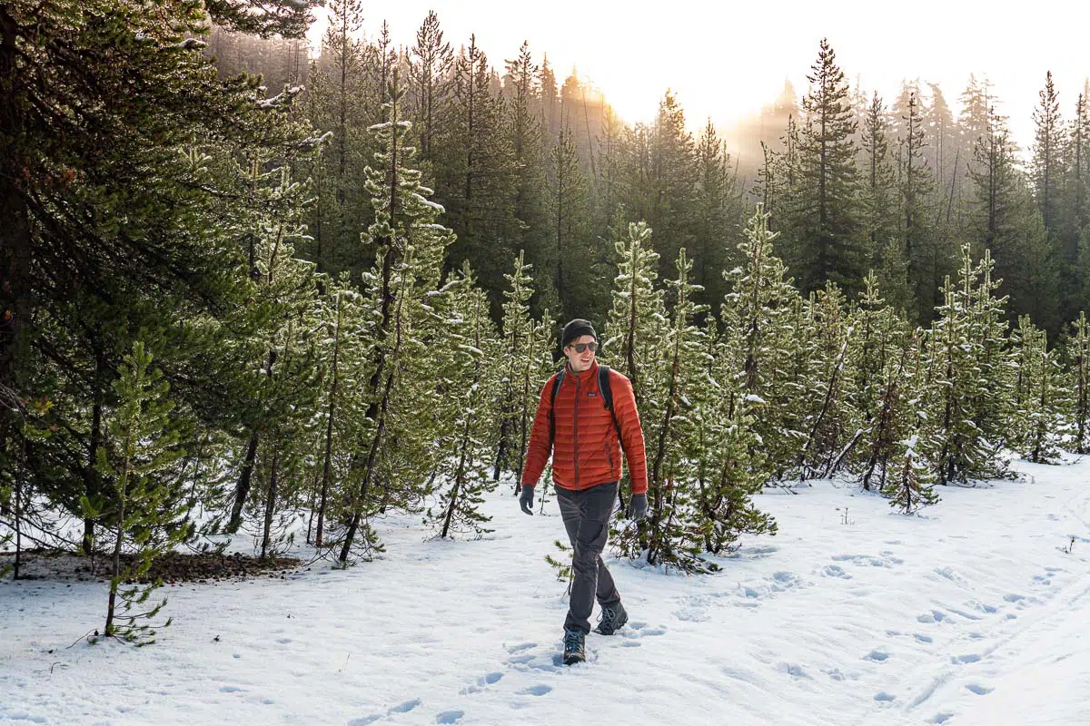 Michael hiking on a snowy trail